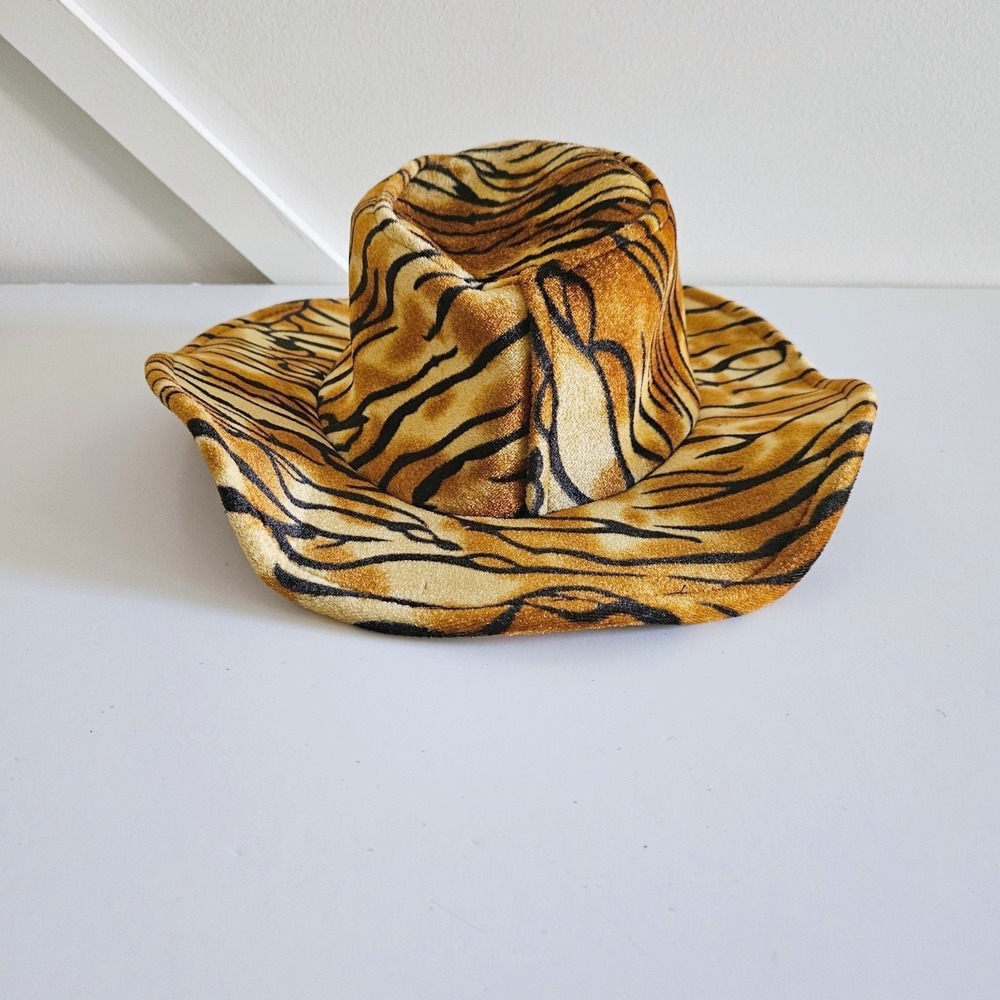 Spirit Halloween Tiger Stripe Cowboy Hat Women Orange Black Animal Print Hat